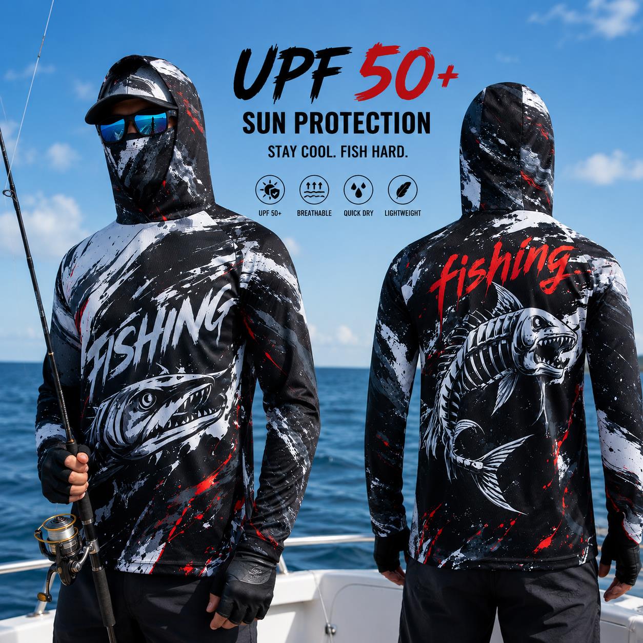 Fishing Hoodie - 남성용 후드 낚시 셔츠 UPF 자외선