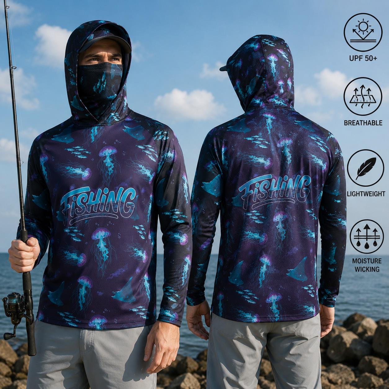 낚시 셔츠 후드 남성 낚시복 긴팔 야외 여름 마스크 후 - Fishing Mask Sun Protection 리뷰 및 가격